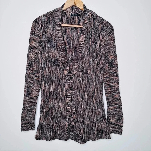 NIC+ZOE Brown Marled Two Button V-Neck Cardigan Sweater Size M - Picture 1 of 8